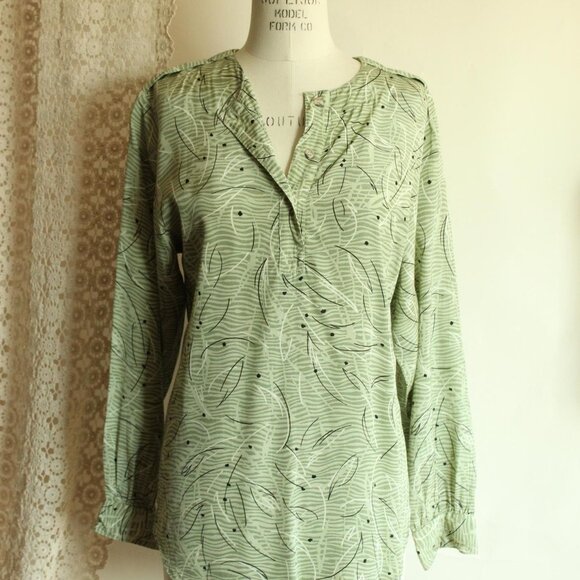 Vintage 1980s 1990s Blouse, Notations Green and Black Tunic - Picture 2 of 10